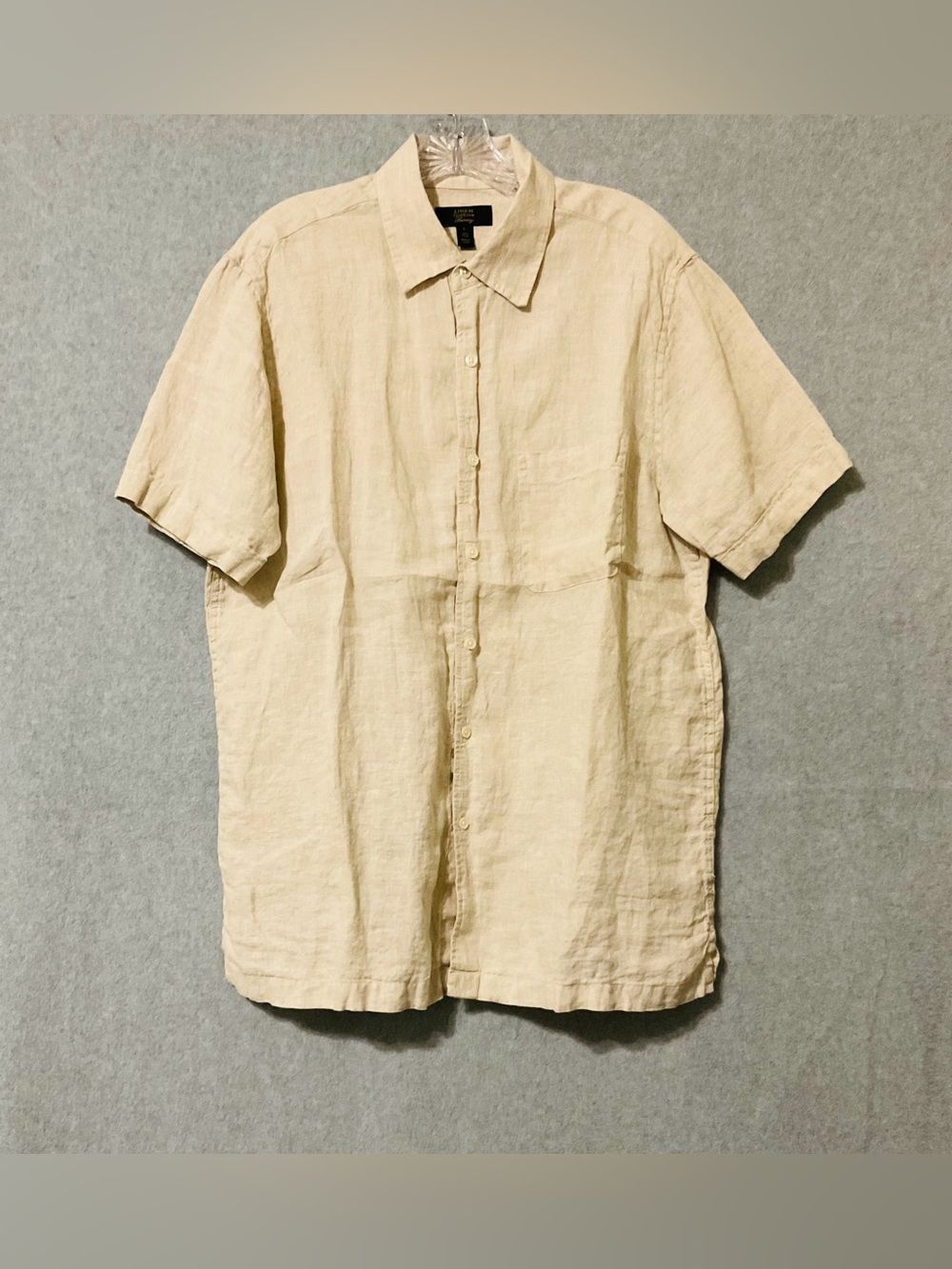 Linen club room luxury Light Beige Linen Button-Up Shirt Sz L